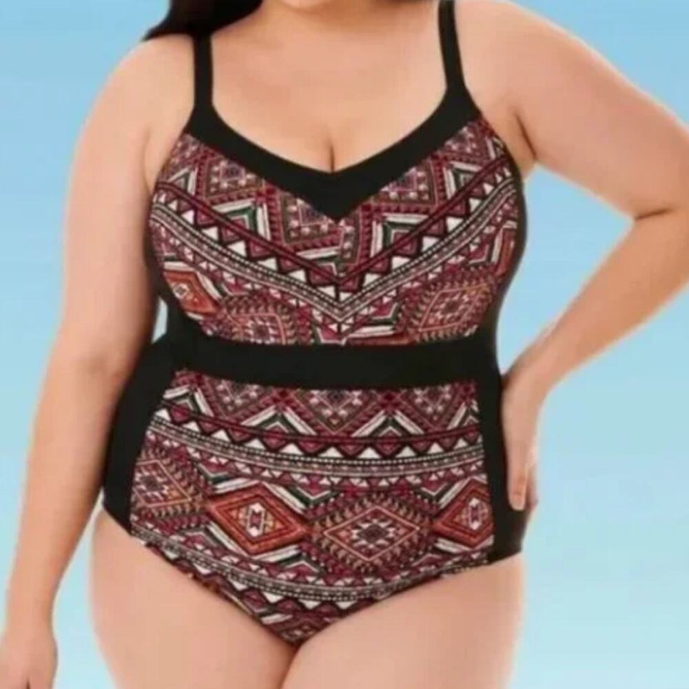 Beach Betty by Miracle Brands NWT Printed Slimming Control Mesh Inset Swimsuit